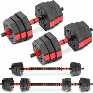 3-in-1 40lbs Adjustable Dumbbell Set with Barbell & Push-Up Stand for Home Gym Strength Training - 12 Weight Plates, Anti-Slip Collars, Non-Slip Handles, Black PE Material