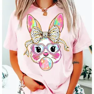 Coquette Easter Outfit, Easter Bow Bunny Rabbit Graphic Tee, Cute Easter Fashion Shirt, Comfort Oversized Cotton Top, Perfect Valentine Gift For Her, Best Easter Holiday Gift For Women Family Friends