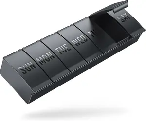 Pill Organizer Large, Weekly Pill Organizer Pill Box, Medicine Pill Organizer Travel, 7 Day Pill Case for Big Vitamin Supplements Fish Oil, Black