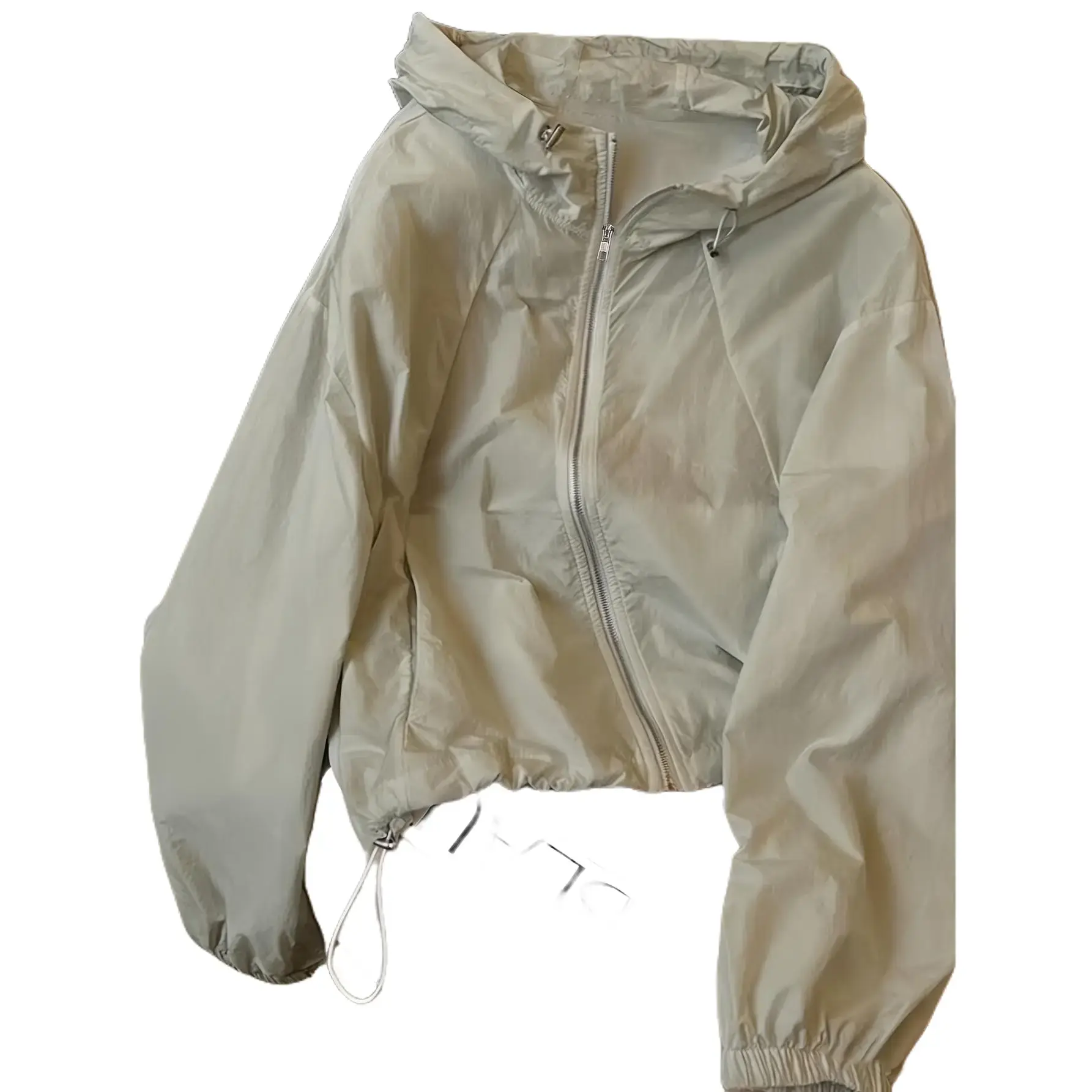 Women's Solid Long-Sleeve Sun-Protection Woven Fabric Hooded Jacket - 2026 New Polyester Casual Lightweight Breathable Drawstring Loose Zippered Outdoor Top NS702