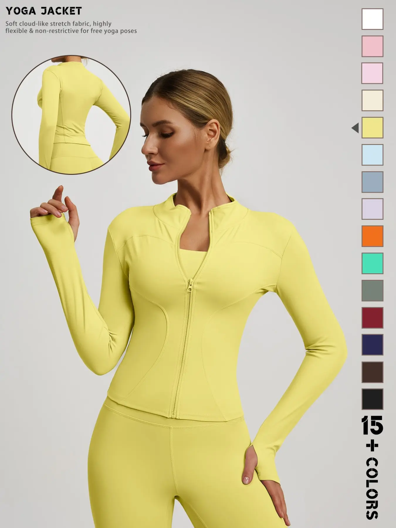 New Women's Zipper Jacket High-End Solid Color Belted Thumb Hole Long Sleeve Half High Neck Sporty Top, Stretchy Slim Fit Outerwear, Yoga Jackets, Thumbhole Jacket, Workout Jacket, Essential Yoga Jacket