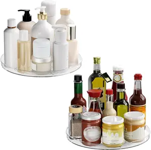 2 Pack Clear Lazy Susan Organizer Turntable, 9 Inch Rotating Storage Tray for Kitchen Pantry Refrigerator Bathroom Countertop and Spice Storage