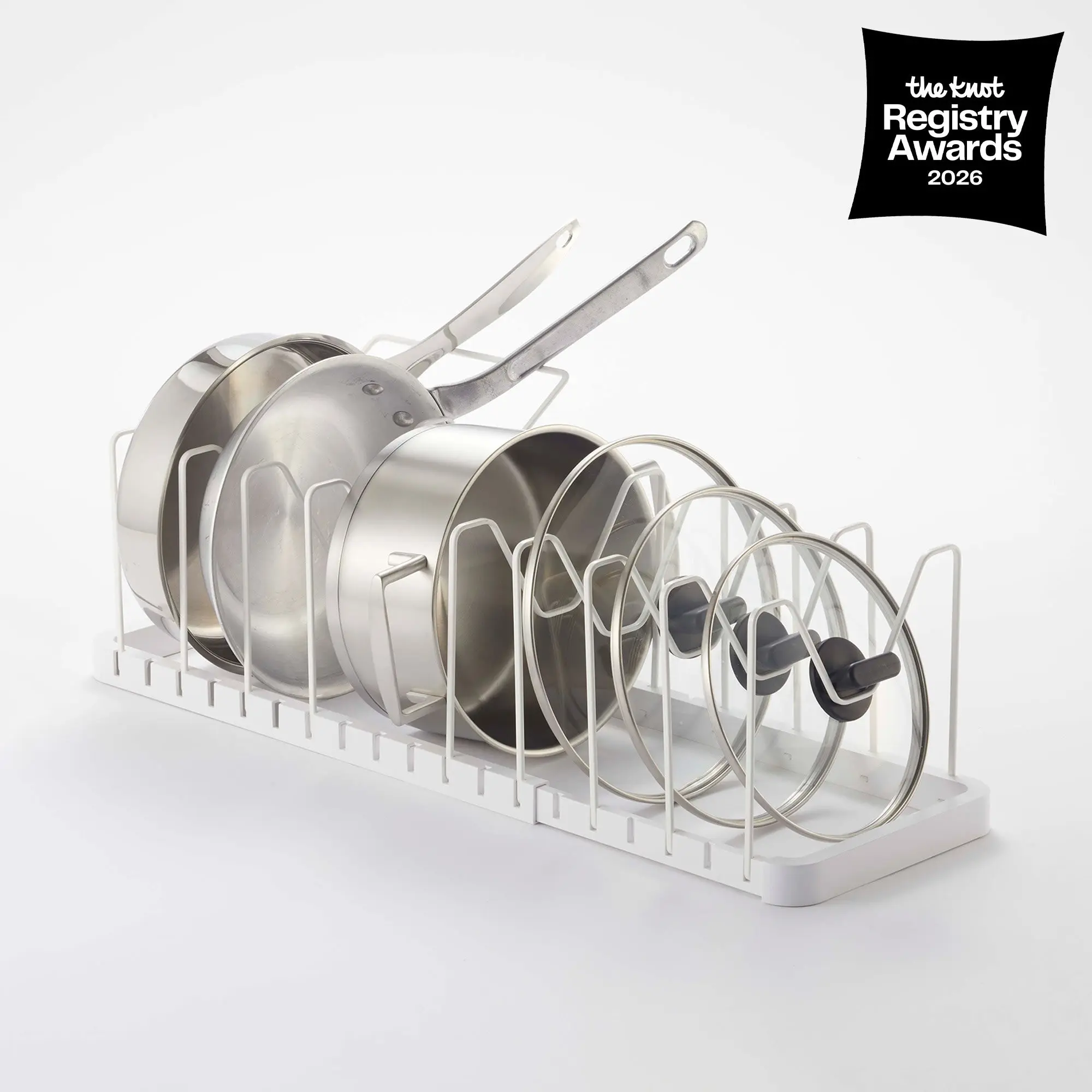 Adjustable Steel Kitchen Pot Lid Organizer - Expandable Metal Storage Rack with Frames, Supports Lids, Ideal for Under Sink Home Supplies Organization