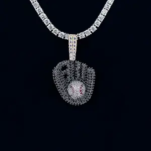 Iced Black Baseball Pendant in Yellow Gold, 18k Gold Plated, Life Guarantee, Perfect Gift (Chain Not Included)