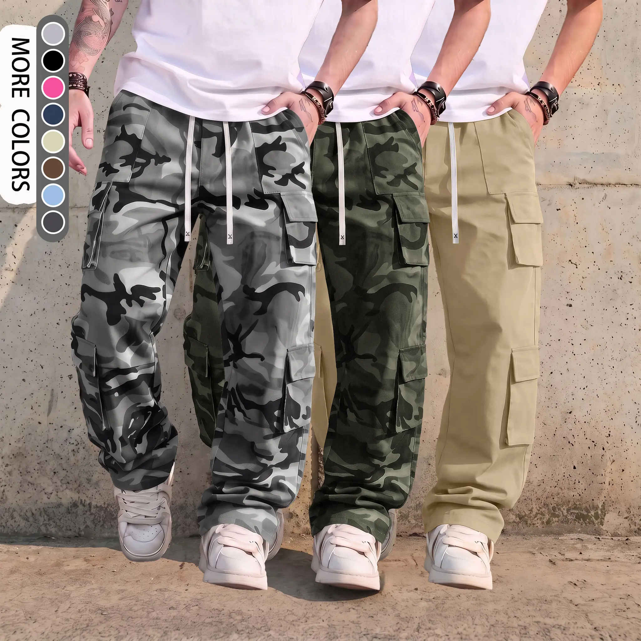 Men’s multi-pocket work pants – drawstring waist, multiple pockets, suitable for hiking and everyday comfort; durable and comfortable outdoor pants |   casual sports pants, available in multiple colors