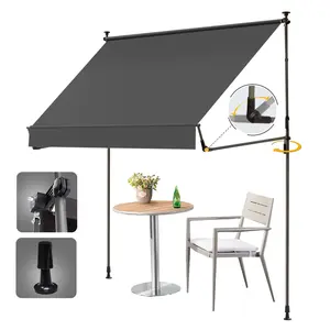 HOMEDEMO Manual Retractable Awning, 59" W x 118" H Foldable Side Bar 30°-180°, Outdoor Patio Awnings Height Adjustable 82-118", NO Drilling Awings for Backyard Garden Porch Outside Cream