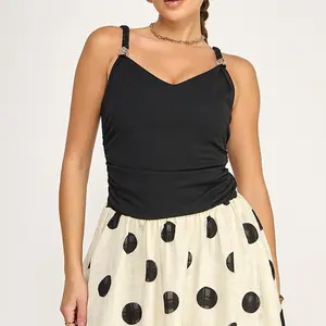 Dress poka dot Casual Womenswear Summer Sleeveless Fitted