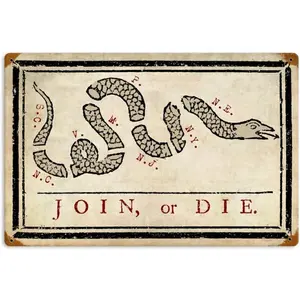 for Barber Shop Bar Cafe Decor Retro Join or Die Vintage Sign Garage Signs for Home Tin Art, 8 x 12 Inches Personalized Metal Signs