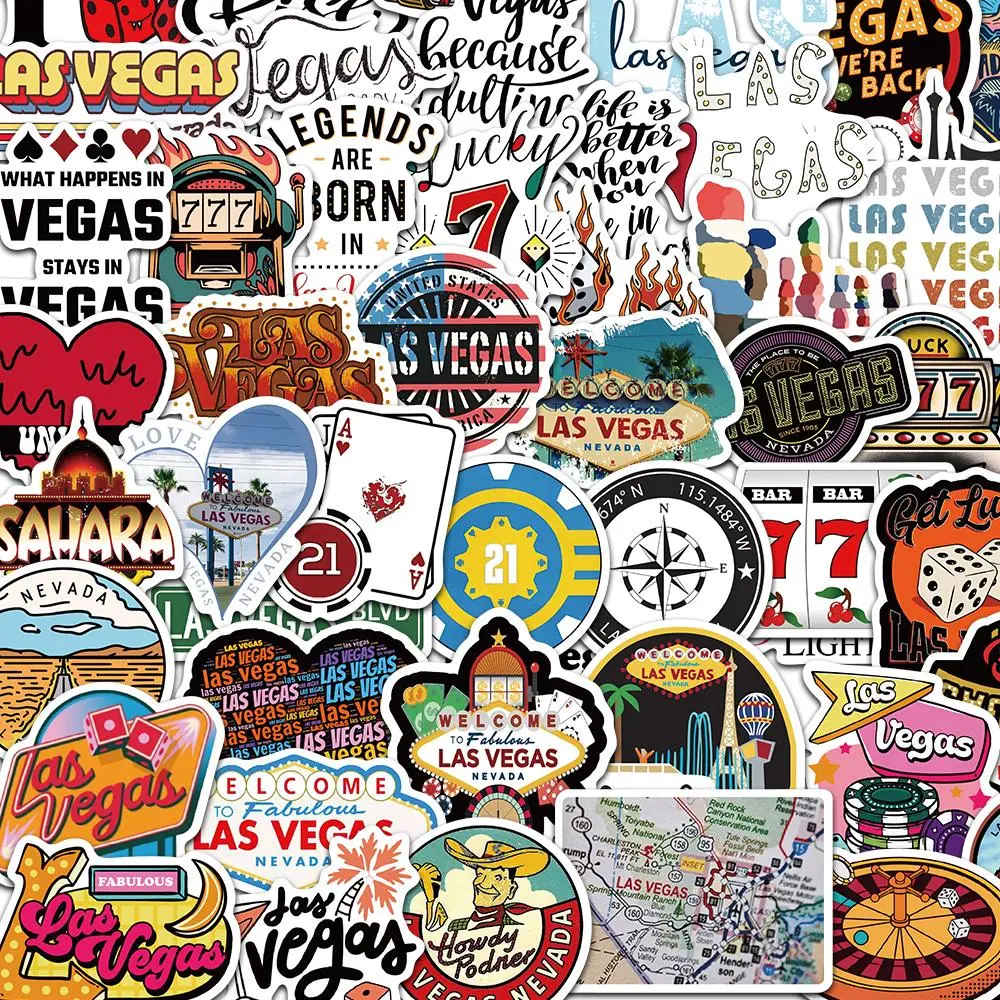 Las Vegas Themed Sticker, 50/1000pcs Waterproof Self Adhesive Decor Paper, Decor Sticker for Gift Greeting Card Water Bottle Laptop Phone, Ornaments