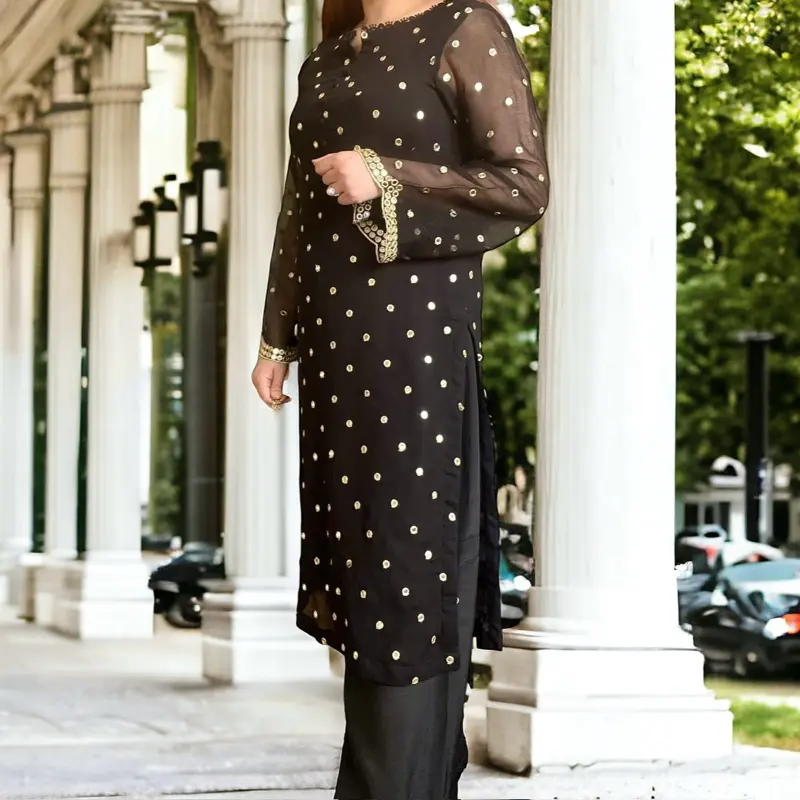 Black & Gold Mirror-Work Pakistani Dress 2-Piece Set with Shirt and Pant,  Elegant Design, Perfect for Any Occasion - TikTok Shop
