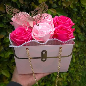 Pink Box Purse with chain Eternal Roses Gift Flowers Decor Decorative flores rosas cartera bolsa