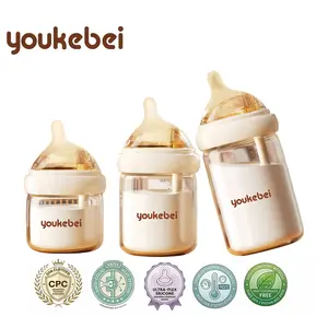 Anti-Colic Glass Breastfeeding Bottle for Newborns, Patented Vent Design, Breast-Like Nipple, 4-in-1 Portable Cup Brush Included