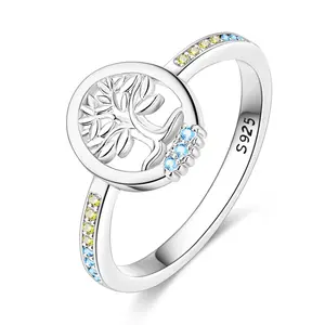 Tree of Life Gem Ring 925 Sterling Silver, Yellow & Blue Accents, Open Tree Design For Meaningful Jewelry, Daily Wear Silve, For Stackable Jewelry Lovers, Everyday Wear Women's Rings