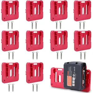 Wall-Mounted Battery Holder Set (10pcs), Storage Rack for Work Van & Shelves, Fits Milwaukee M18 Batteries, Durable Design
