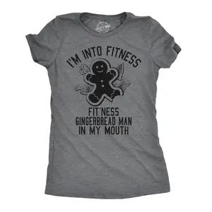 Womens Fitness Gingerbread In My Mouth T shirt Funny Christmas Xmas Gift for Her Funny Womens T Shirts Cute Vintage Fashion Casual Ladies T-Shirt Gift Christmas Tops for Women Funny Fitness Top Women's Novelty Dark Grey