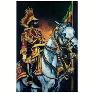 Frameless Canvas Painting - Emperor Haile Selassie I of Ethiopia Riding a Horse, Vivid Traditional Clothing and Royal Symbols, 30.48x 45.72cm , Detailed Craftsmanship, Gorgeous Saddle Design, Suitable for Living Room, Bedroom or Office Decoration, Indoor