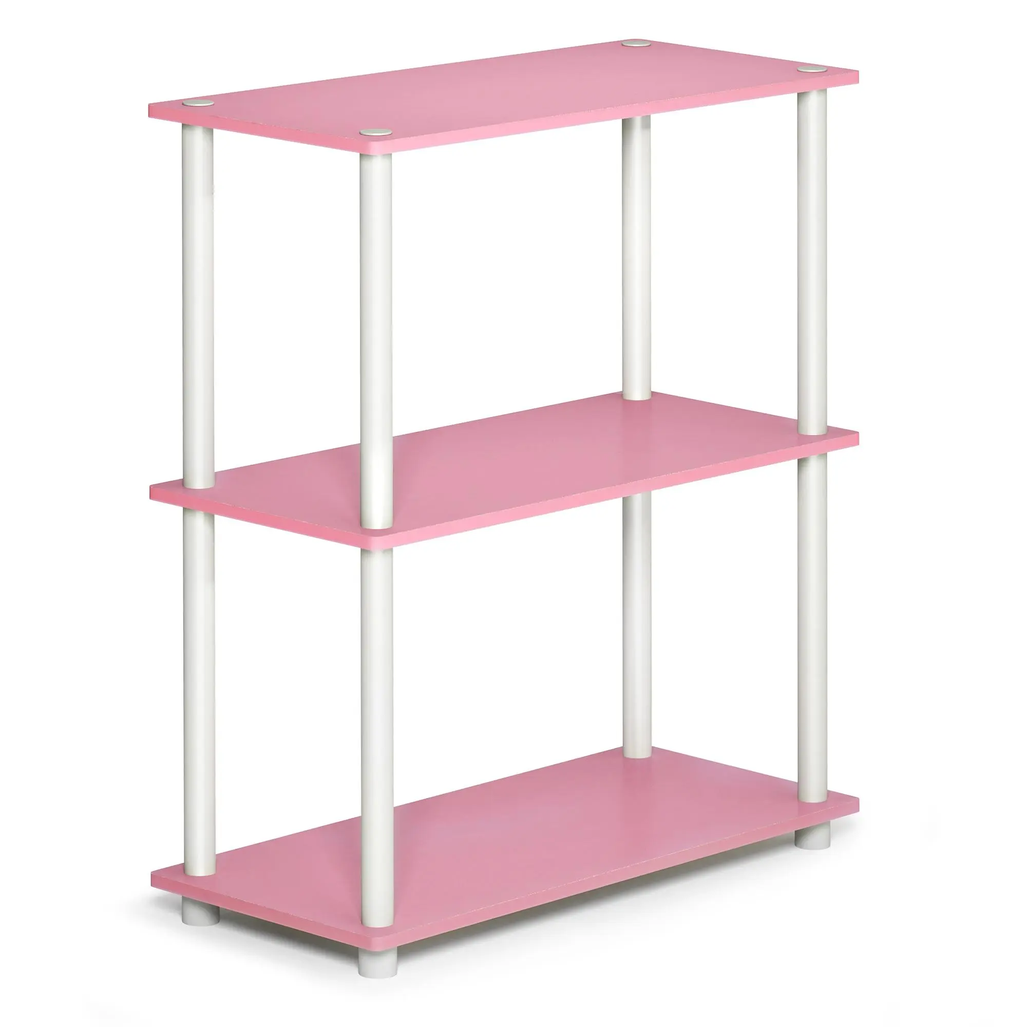 TURN-N-TUBE Storage Shelves, 3-Tier Book Shelf, Corner Shelf, Toolless Open Shelves, for Organization and Storage, Living Room, Garage, Home Office, Pink - Wood Wooden
