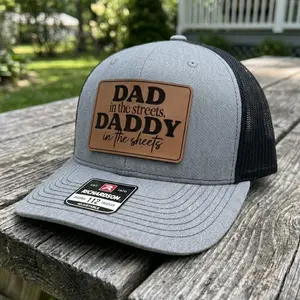 Dad in the Streets Daddy in the Sheets Rectangular Leather Patch Hat, Mesh Back Hat, Lightweight Adjustable Cap