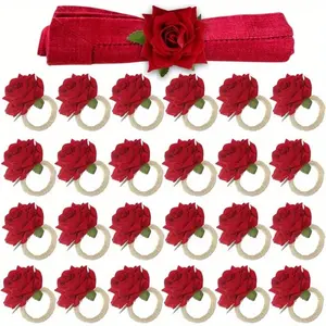 10pcs Valentine'S Day Rose Napkin Rings, Faux Rose Napkin Rings, Handmade Flower Napkin Rings, Fake Rose Napkin Rings for Wedding Table Decor, Suitable for Valentine'S Day Party