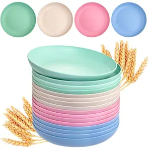 16 count 10" Wheat Straw Plates,Deep Dinner Plates,Unbreakable Dinner Plates,Plastic Plates ,Lightweight Microwave Dishwasher Safe-Beige,Blue,Pink,Green for Picnic,Birthday,Camping