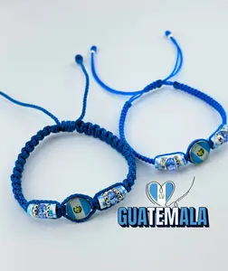 Guatemala Flag Bracelet - Adjustable Macramé Thread 7 Inch 2 Oz Handmade Guatemalan Beads Cultural Pride Jewelry
