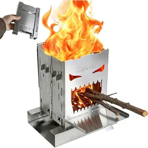 Portable Foldable Stainless Steel Wood Burning Camp Stove No Gas Required Compact for Outdoor Camping Emergency Bushcraft Cooking