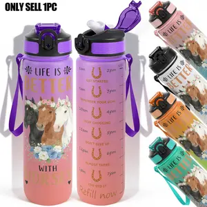 1pc,32oz Water Bottle Life Is Better With Horses Floral Horse Cup Design Durable  Leak-Proof 1000ml Time Marker Water Bottle - Shatter-Resistant for Sports, Fitness, Hiking & Outdoor Travel - Motivational Water Bottle