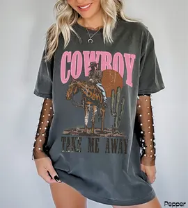 Western Graphic Tee Shirt Retro Cowboy T Shirt Country Concert Outfit Pink Cowgirl Tshirt Yee Haw Shirt I Love Cowboys Disco