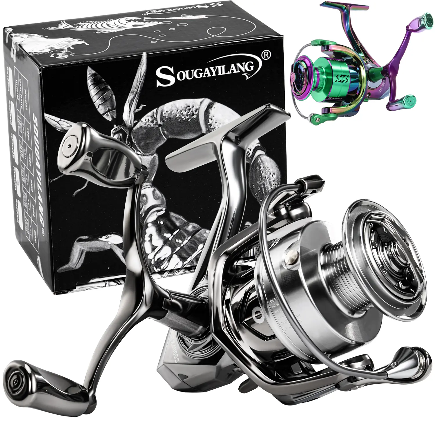 Sougayilang Double-Handle Spinning Reel Fishing Tackle, 1000-5000 Series, 22LBs Max Drag, CNC Aluminum Spool, Interchangeable Left/Right Handle, for Freshwater Fishing