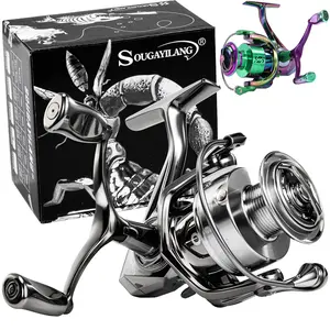Sougayilang Double-Handle Spinning Reel Fishing Tackle, 1000-5000 Series, 22LBs Max Drag, CNC Aluminum Spool, Interchangeable Left/Right Handle, for Freshwater Fishing