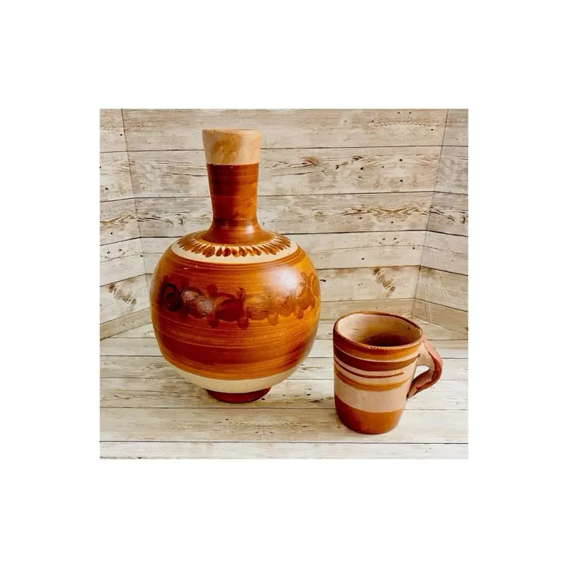 工芸品 Mexico water jug Cantaro de Agua Con Vaso de Barro Clay Water Jug Terracotta