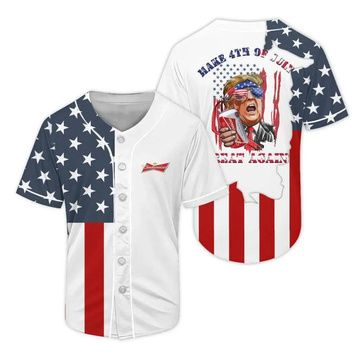 Budweiser Donald Trump Independence Day Baseball Jersey, Simple Look, Easy to Match, Clean Lines, Minimalist Look