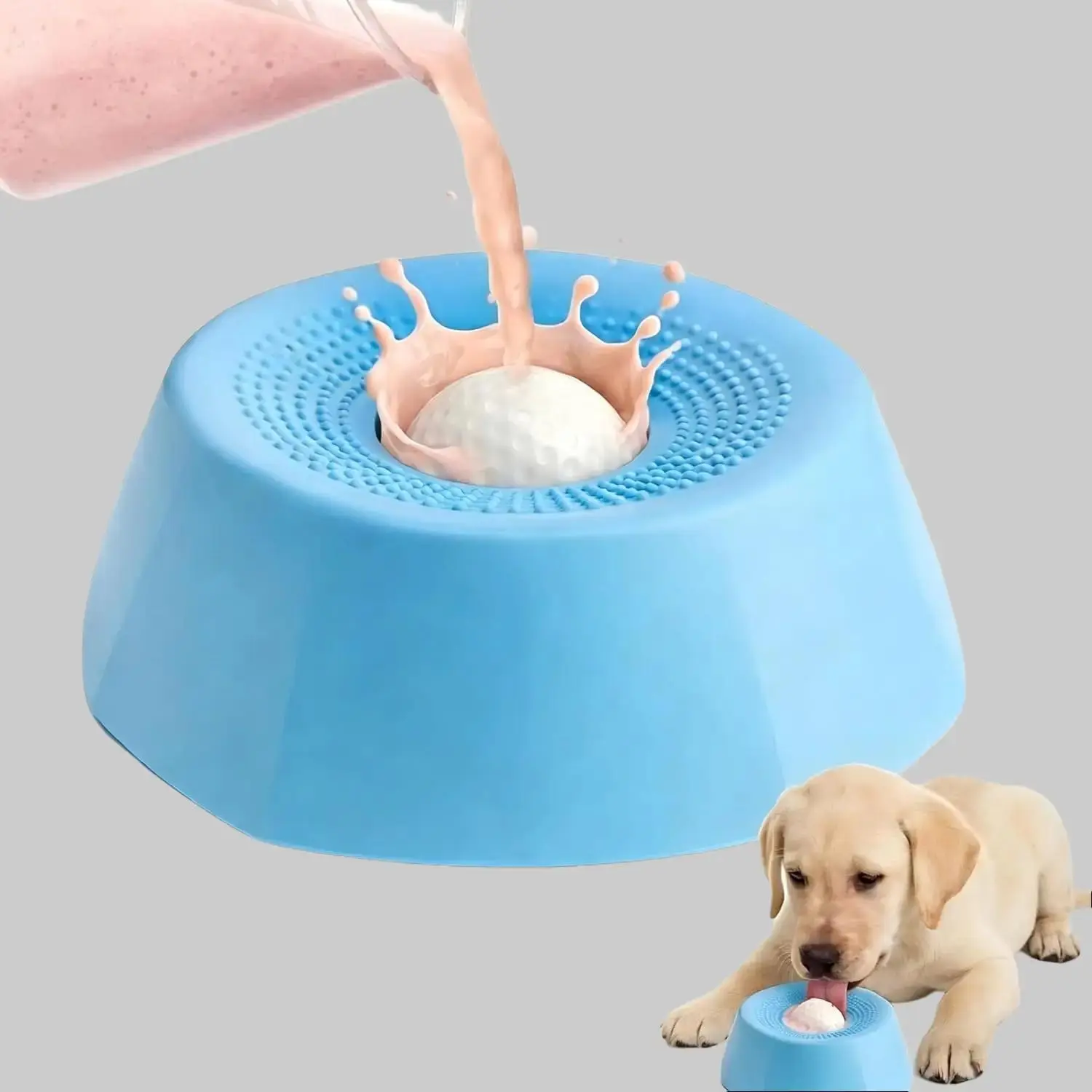 Dog & Cat Slow Feeder Bowl - 5 fl oz Food Grade PP Wet Food Feeder Bowl/Dish, Non-Slip Rubber Base, Interactive Rolling Ball Lick Mat, Anxiety Relief, Easy Cleaning, Digestion Support, Oral Care, Durable Pet Gift