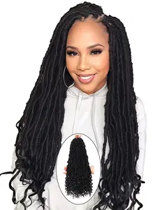 Goddess Locs Crochet Hair for Black Women, 6 Packs Faux Locs With Curly Ends 20 Inch Pre-looped Goddess Locs Crochet Hair 48 Strands Natural Black Crochet Bohemian Soft Locs Braiding Hair Extensions With Curls for Women 1B# Synthetic Braiding Hair