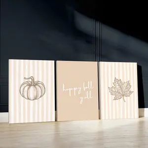 3pcs Fall Festival Wall Art, Seasonal Celebration Poster, Stackable Art Prints, Festive Home Decor, Modern Wall Paintings, Cozy Canvas Posters Wall Arts, Decor for Living Room, Restaurant, Kitchen, Bedroom, Housewarming Gift, With Frame