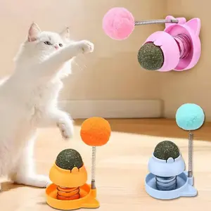 (4-PACK) Catnip Healthy Rotating Ball Spring Sticker with Customized Cover and Toy Spring Attachment