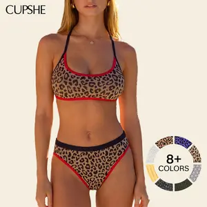 CUPSHE Women's Coastal Ribbing Bandeau & High Rise Bottoms 2-Piece Bikini Set, Adjustable Straight Neckline, Contrast Straps, Waist-Flattering Polyester Beachwear for Summer 2026, Women's Clothes for Wardrobe Bathing Suits #tiktokshopmemorialday