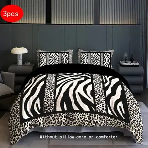 3-Piece Zebra Leopard Print Bedding Set, Soft Comfortable Quilt Cover & Pillowcases, Soft Bedding Sets, Ideal for Bedroom Guest Room, All Seasons Use