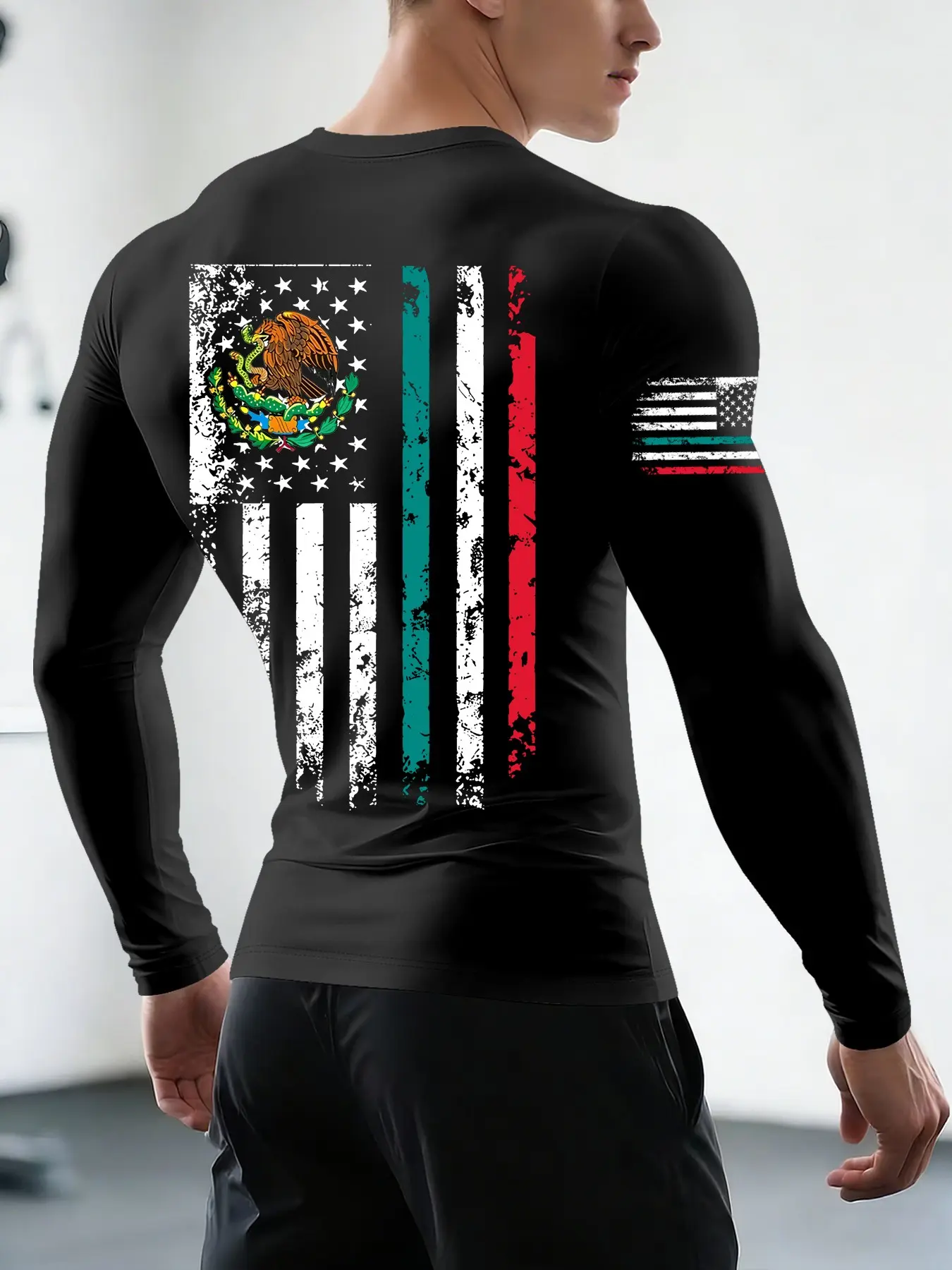 Men's Sporty Round Neck Long Sleeve T-Shirt, Casual Daily Wear, Fitness Outdoor Activities, Athletic Fashion Activewear, American Style Print, Durable Breathable Fabric