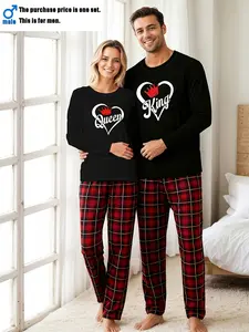 Couple's king and Queen letter printed pajama set, long-sleeved and long-pants home wear, casual home style Man Clothes