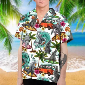 Godzilla Hawaiian Shirt, Beach Aloha Shirt for Men and Women, Casual Summer Vacation Shirt, Tropical Print Menswear Top S-5XL