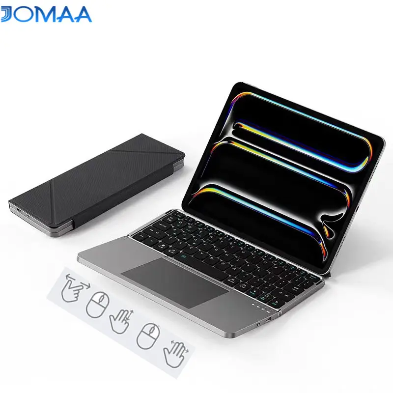 JOMAA Wireless Bluetooth Folding Keyboard with Phone Tablet Stand&Touchpad Rechargeable Wireless Keyboard For Windows Andriod mac IOS