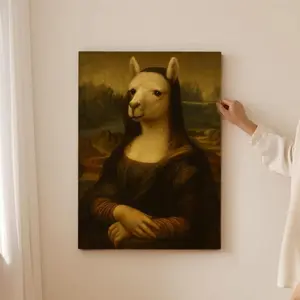 Funny Llama Art Renaissance Mona Lisa Parody Retro Wall Art Quirky Design Eclectic Home Decor Hipster Poster