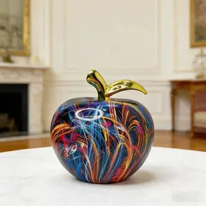 Healing Apple Sculpture, Colorful Graffiti Apple Decor, Resin Art Piece for Home, Elegant and Fashionable Home Accent