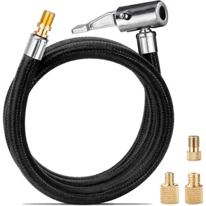 31" Upgraded Lengthened Tire Inflator Hose Adapter &Converting Nuts, Lock On Air Chuck with Hose and Tire Schrader Valve Fine Thread, for tire pump's Twist On Convert to Lock On Connection