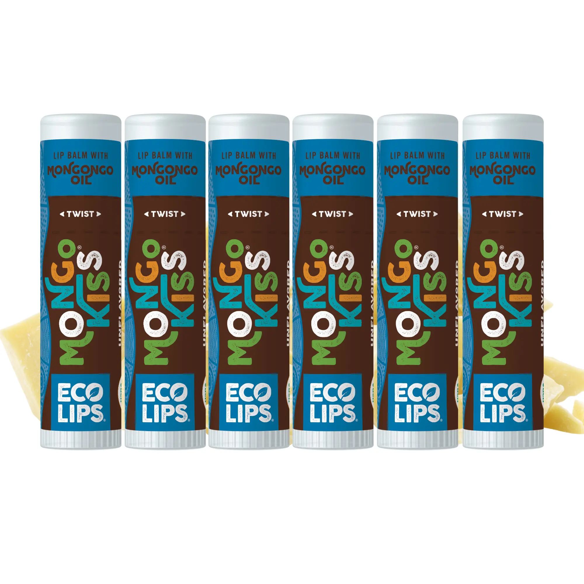 ECO LIPS, INC. Mongongo Kiss® Unflavored Lip Balm 6 Pack - Organic Mongongo Oil, Fair Trade Cocoa Butter, Calendula Flower Extract, Moisturizing & Nourishing for Chapped Lips
