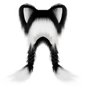 Valentine's Day gift recommendation—a soft, plush animal ear hat with braids, perfect for cosplay and winter party looks, available in white and pink.