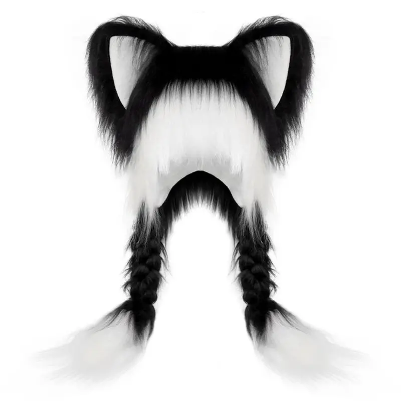 Valentine's Day gift recommendation—a soft, plush animal ear hat with braids, perfect for cosplay and winter party looks, available in white and pink.