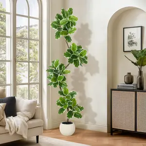 Garvee Variegata Ficus Lyrata Artificial Plant in Ceramic Pot - Realistic, Maintenance-Free Indoor Decoration for Living Room, Bedroom, or Office