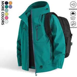 Men's zipper hooded jacket with drawstring, men's solid color pocket drawstring hooded jacket, regular fit zipper jacket, new outdoor hooded mountaineering jacket, spring and autumn windproof breathable fashion solid color jacket, casual sports jacket, ou